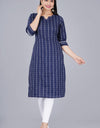 Plain Solid Kurti Tagai knee length Dark Blue