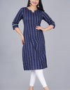 Plain Solid Kurti Tagai knee length Dark Blue