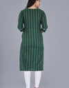 Plain Solid Kurti Tagai knee length Dark Green