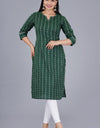 Plain Solid Kurti Tagai knee length Dark Green