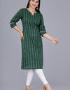 Plain Solid Kurti Tagai knee length Dark Green